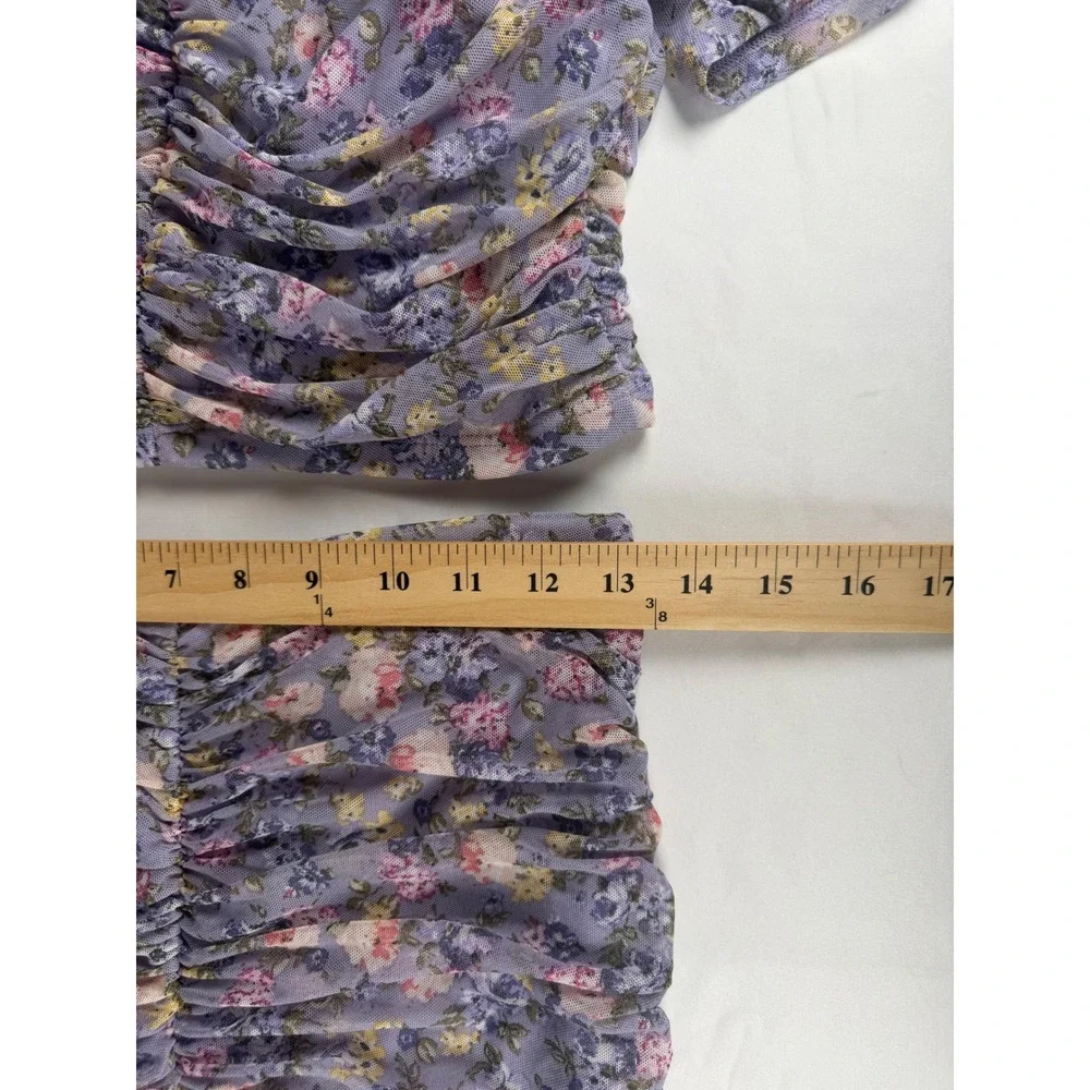 Haute Monde Two Piece Skirt Set Womens M Purple Excellent Floral Ruched Mesh Y2K